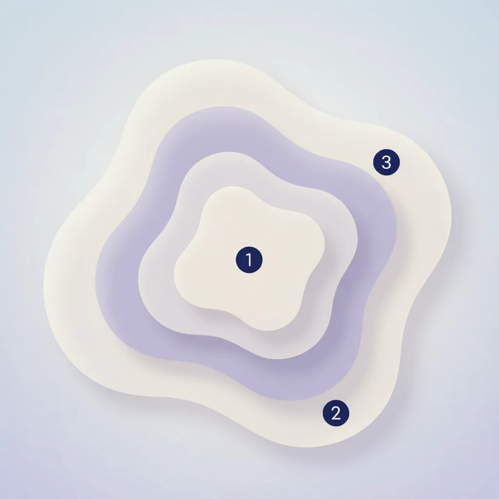Abstract minimalist diagram showing three numbered body composition layers - educational illustration, no human figure