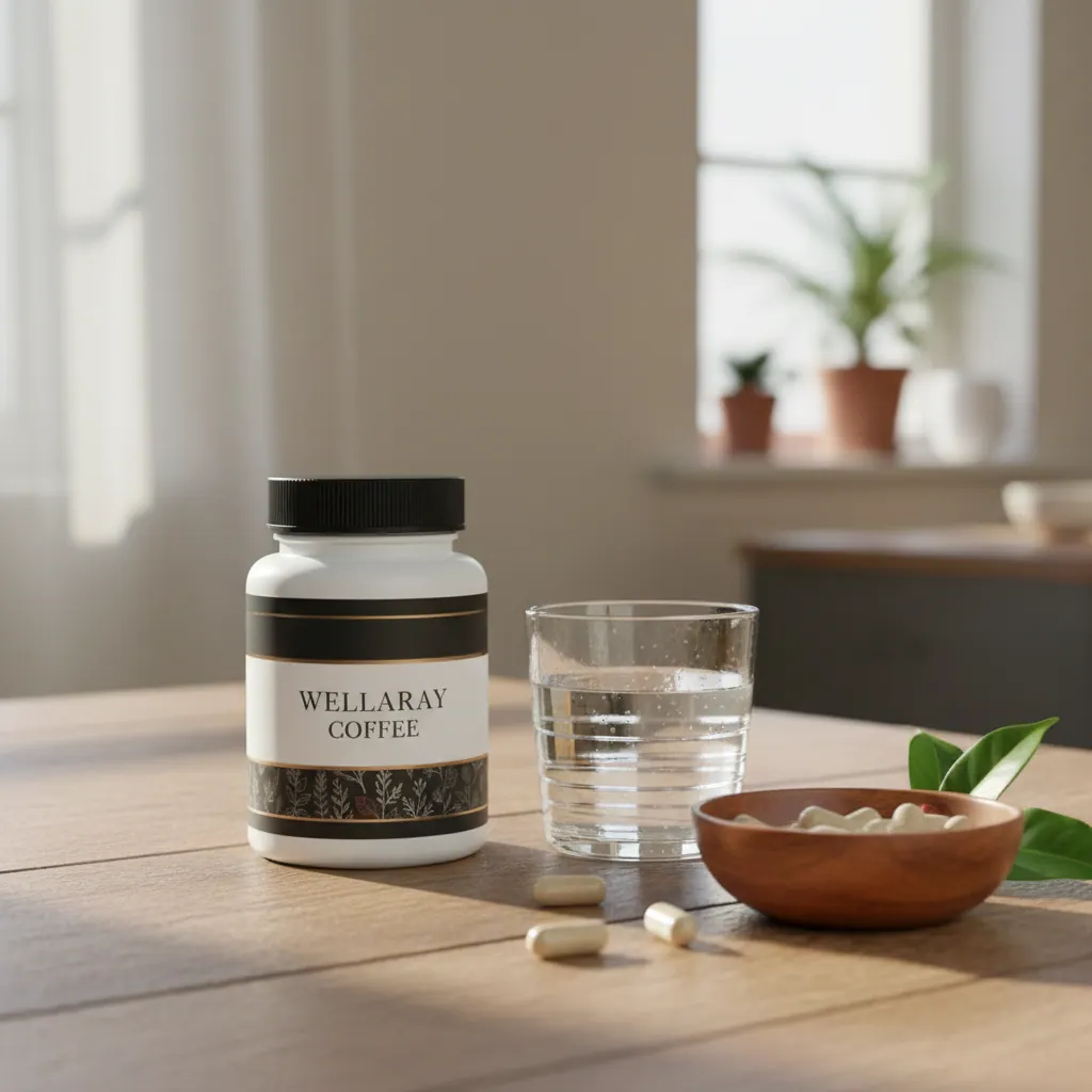 Wellaray Coffee box detail shot - dark navy packaging, open sachet and espresso cup